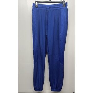 BEBE  Jogger Pants Royal blue Drawstring Satin Trim Logo Zipper Pocket Small #42